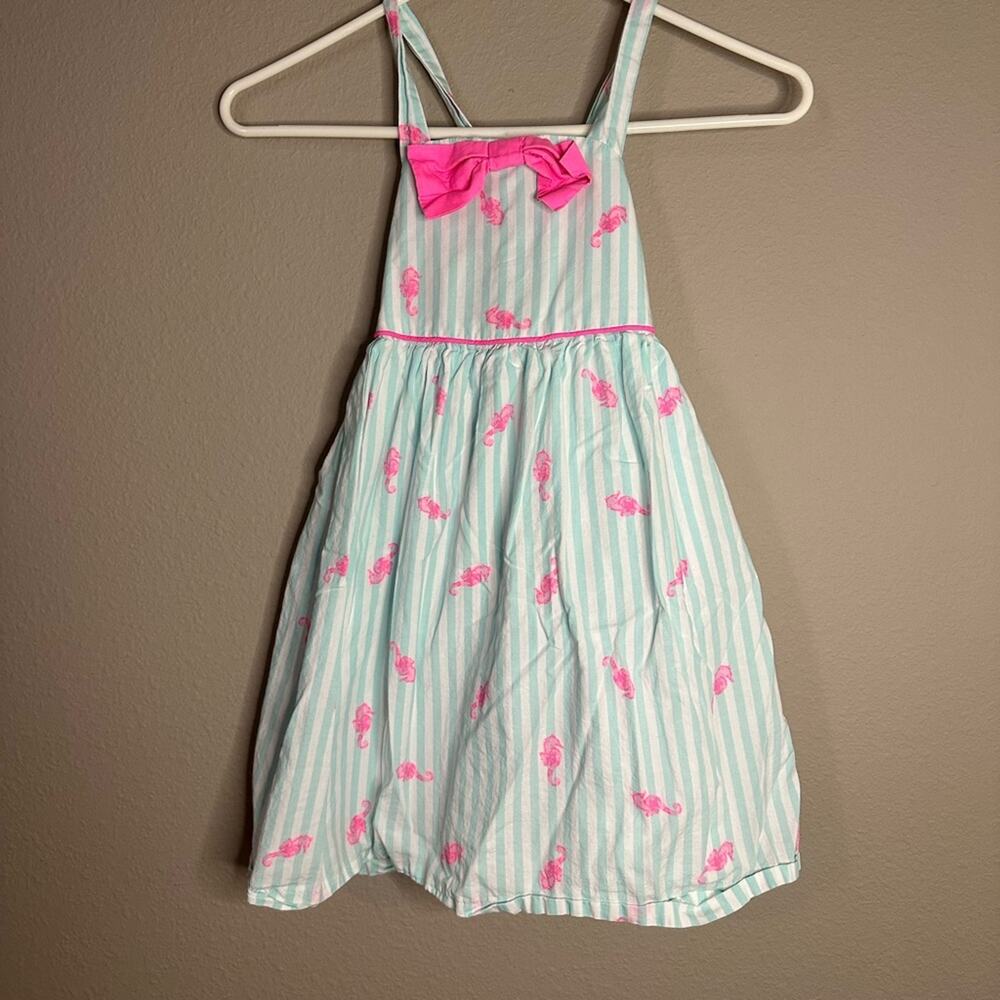 Tommy Bahama Toddler Girls Dress Pink Seahorse blue Stripe Pink Bow Sleeveless